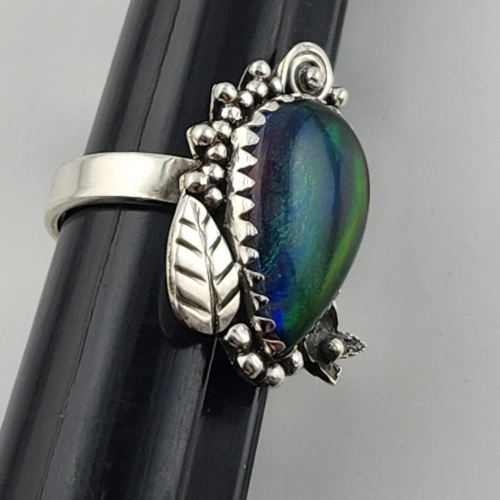 Sterling Silver 925 Aurora Opal Ring Size 6 Southwestern Design‎